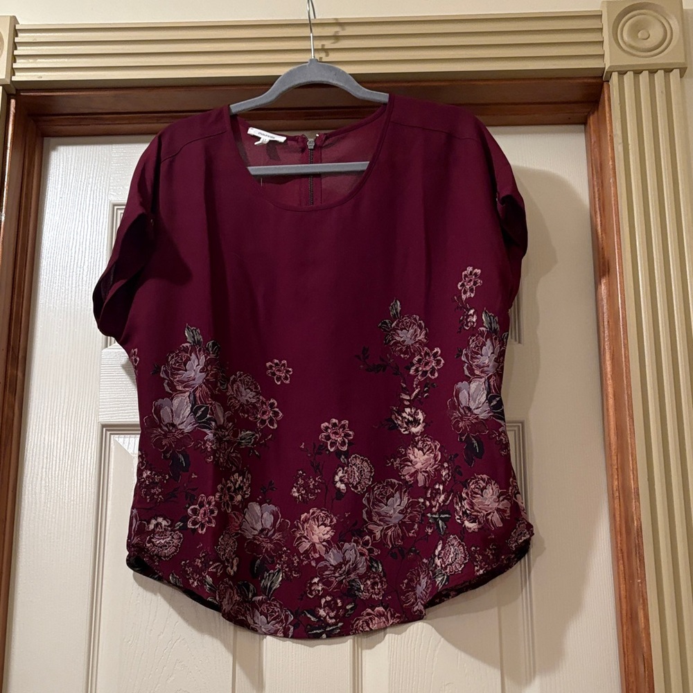 Maurices Burgundy Floral Short Sleeve Blouse